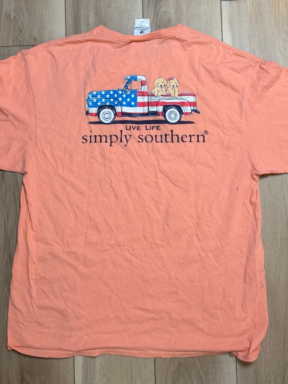 Simply Southern Coral Graphic Tee American Flag Truck Dogs XL